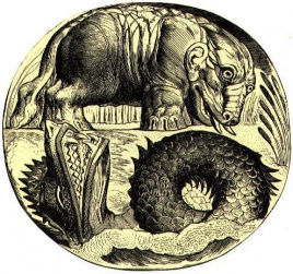 Beemonte e Leviatã. Gravura pintada por William Blake, poeta, tipógrafo e pintor inglês, sendo sua pintura definida como pintura fantástica. Blake viveu num período significativo da história, marcado pelo iluminismo e pela Revoluçao Industrial inglesa.